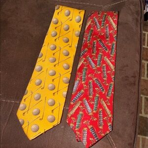 Roundtree & Yorke Yellow and Red Golf-Themed Ties